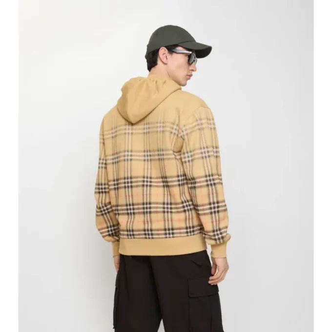 Sudadera con capucha y cremallera de algodón con estampado de cuadros degradado Sudadera con capucha y cremallera de algodón con estampado de cuadros degradado