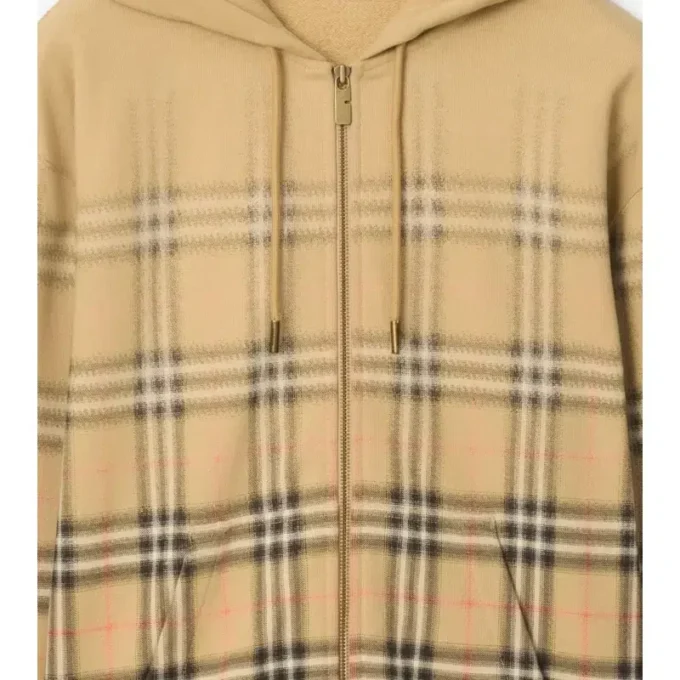 Sudadera con capucha y cremallera de algodón con estampado de cuadros degradado Sudadera con capucha y cremallera de algodón con estampado de cuadros degradado