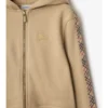 Sudadera con capucha y cremallera de algodón con ribete de cuadros Sudadera con capucha y cremallera de algodón con ribete de cuadros