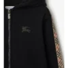 Sudadera con capucha y cremallera de algodón con ribete de cuadros Sudadera con capucha y cremallera de algodón con ribete de cuadros