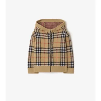 Sudadera con capucha y cremallera de lana a cuadros