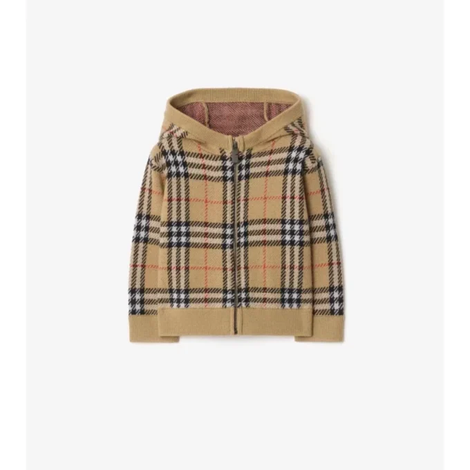 Sudadera con capucha y cremallera de lana a cuadros Sudadera con capucha y cremallera de lana a cuadros