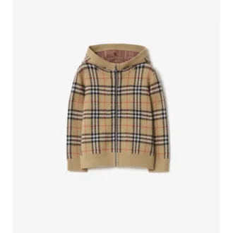 Sudadera con capucha y cremallera de lana a cuadros