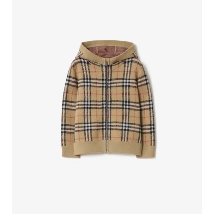 Sudadera con capucha y cremallera de lana a cuadros Sudadera con capucha y cremallera de lana a cuadros