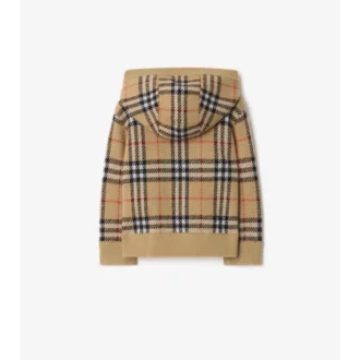 Sudadera con capucha y cremallera de lana a cuadros