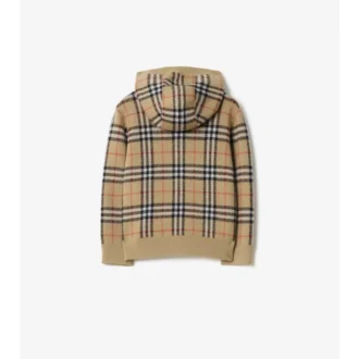 Sudadera con capucha y cremallera de lana a cuadros