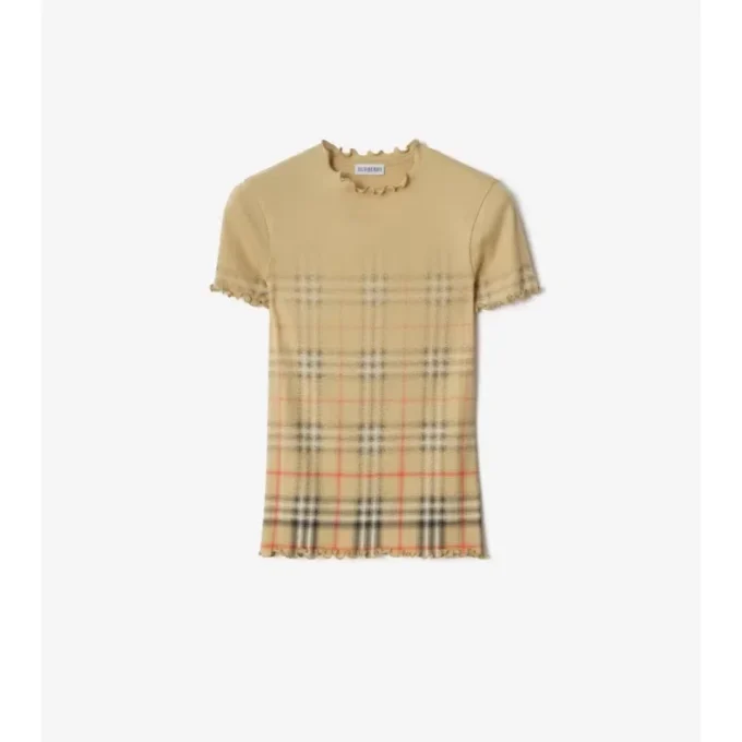 Top de algodón elástico con estampado de cuadros degradados