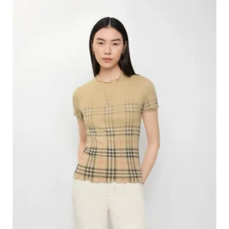 Top de algodón elástico con estampado de cuadros degradados