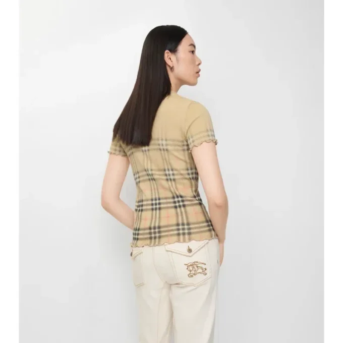 Top de algodón elástico con estampado de cuadros degradados