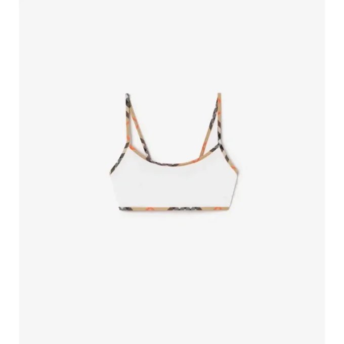 Top de bikini con ribete a cuadros Top de bikini con ribete a cuadros