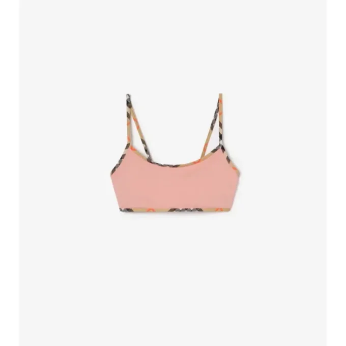 Top de bikini con ribete a cuadros Top de bikini con ribete a cuadros