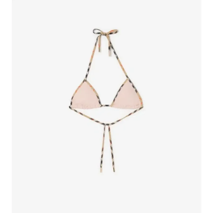 Top de bikini con ribete a cuadros Top de bikini con ribete a cuadros