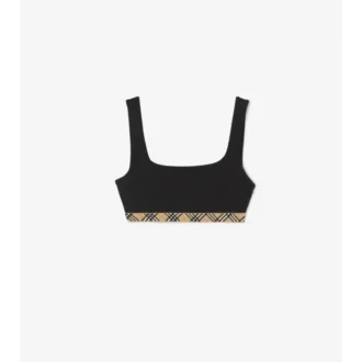 Top de bikini con ribete a cuadros Top de bikini con ribete a cuadros