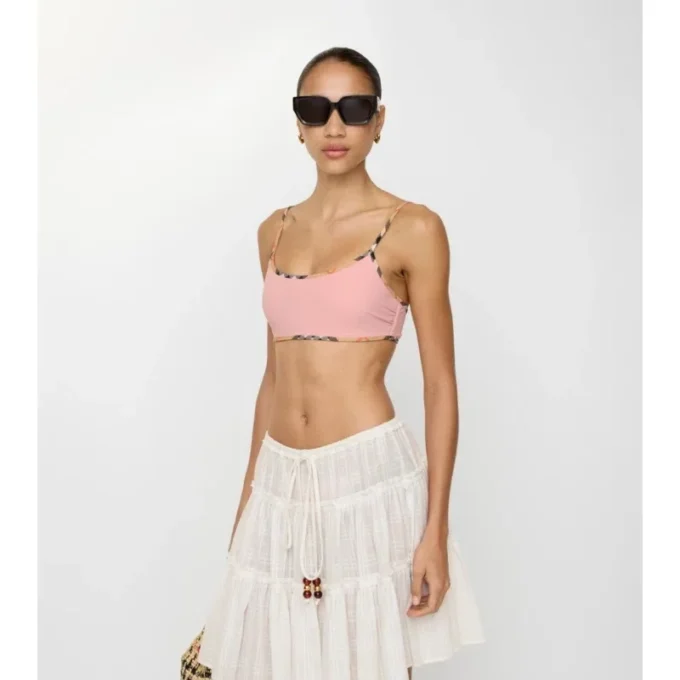 Top de bikini con ribete a cuadros Top de bikini con ribete a cuadros