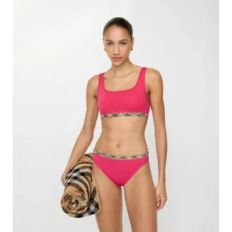 Top de bikini con ribete a cuadros