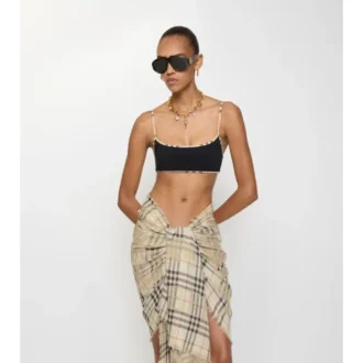 Top de bikini con ribete a cuadros Top de bikini con ribete a cuadros