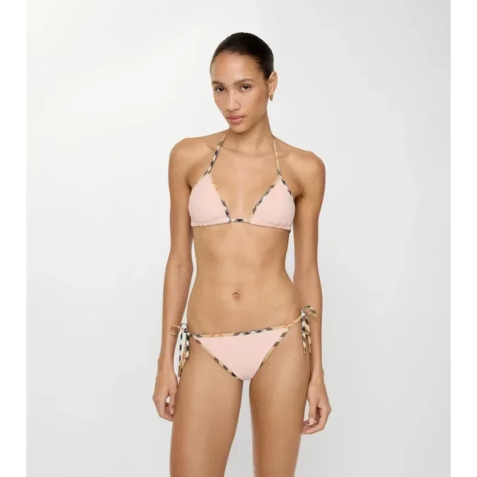 Top de bikini con ribete a cuadros Top de bikini con ribete a cuadros