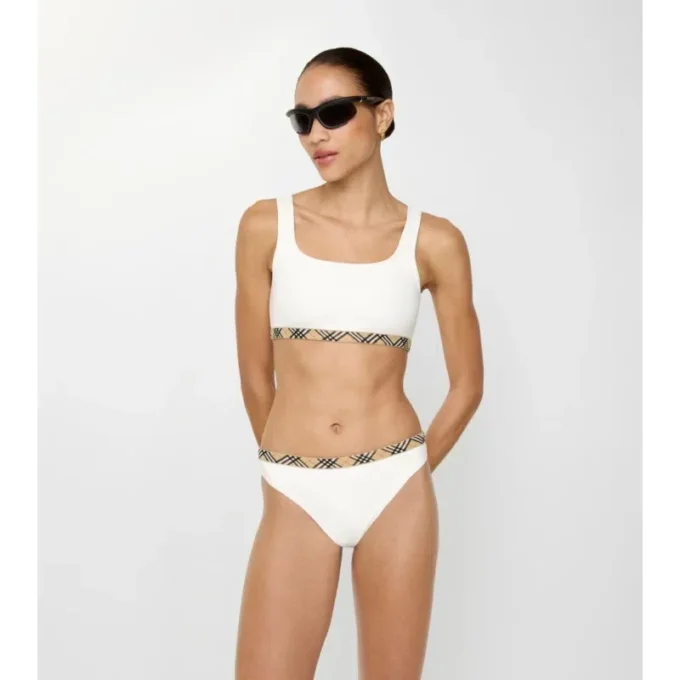 Top de bikini con ribete a cuadros Top de bikini con ribete a cuadros