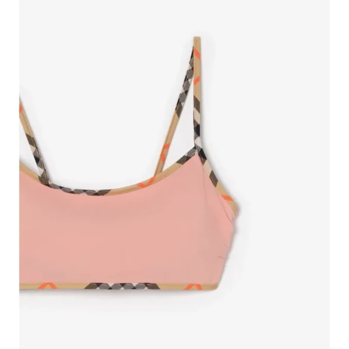 Top de bikini con ribete a cuadros Top de bikini con ribete a cuadros