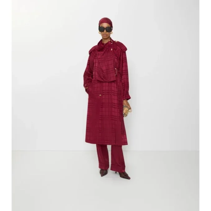 Trench Coat de seda con estampado de cuadros