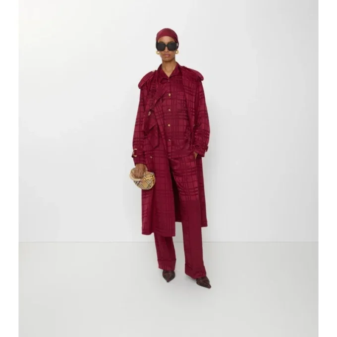 Trench Coat de seda con estampado de cuadros