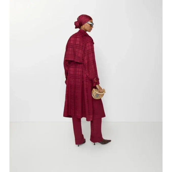 Trench Coat de seda con estampado de cuadros