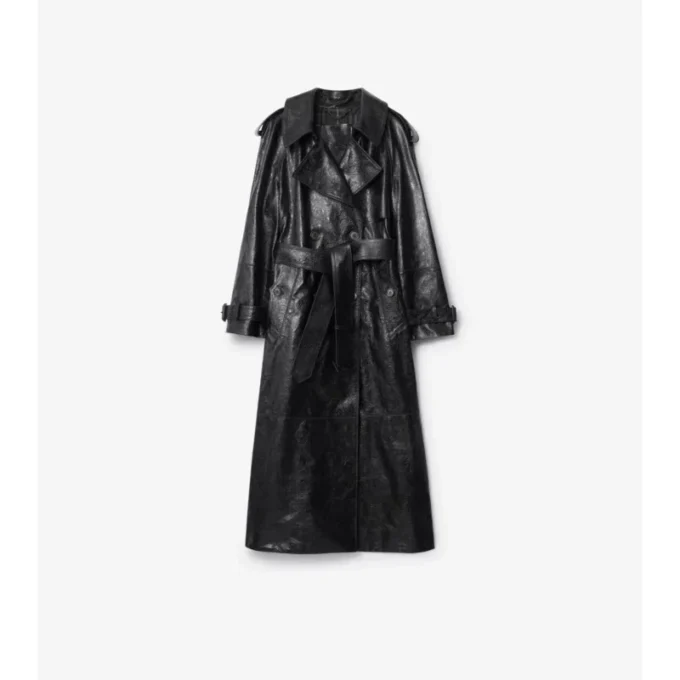 Trench Coat largo de piel repujada