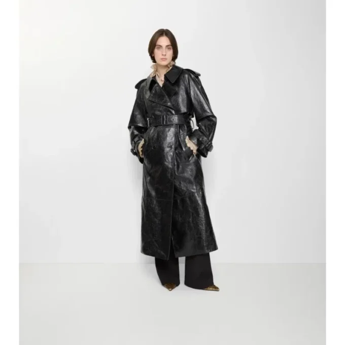 Trench Coat largo de piel repujada