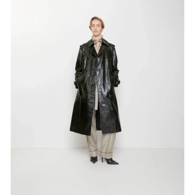 Trench Coat largo de piel repujada