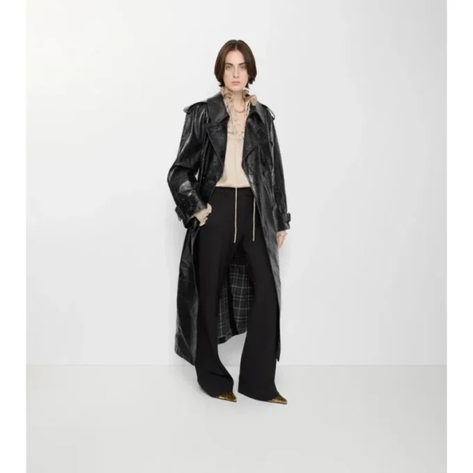 Trench Coat largo de piel repujada