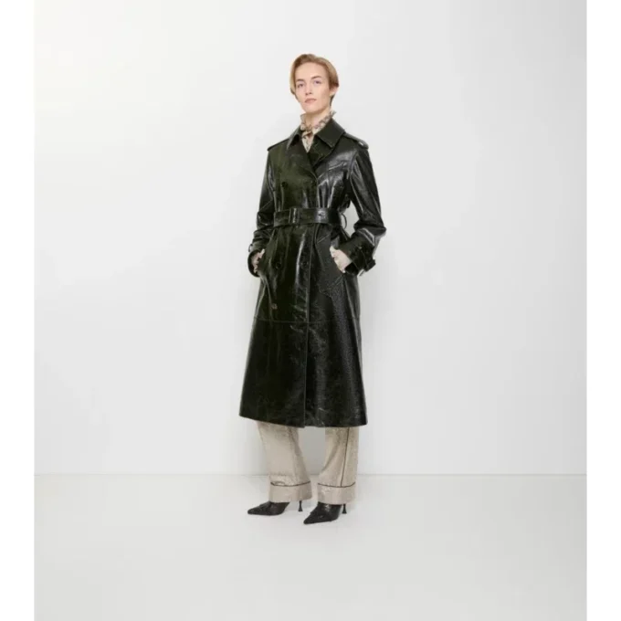 Trench Coat largo de piel repujada