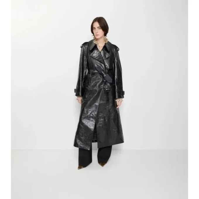 Trench Coat largo de piel repujada