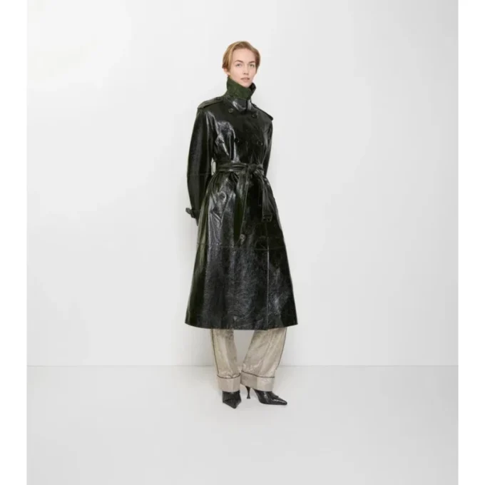 Trench Coat largo de piel repujada