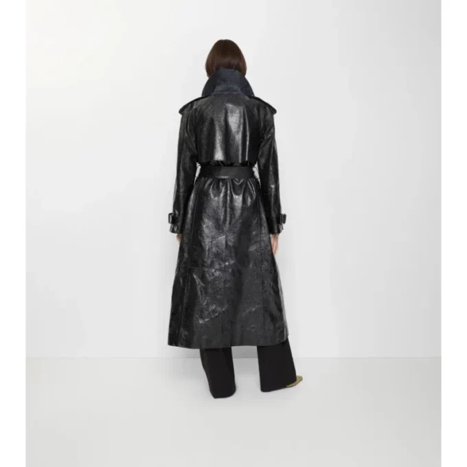 Trench Coat largo de piel repujada