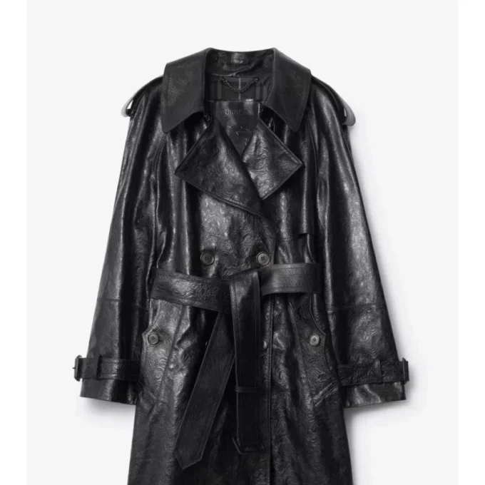 Trench Coat largo de piel repujada
