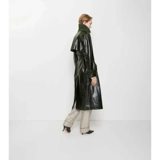 Trench Coat largo de piel repujada