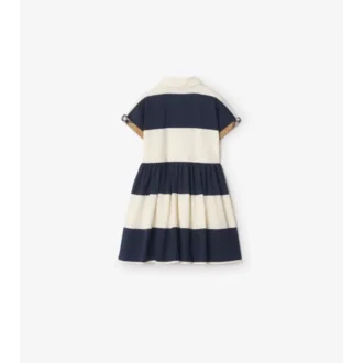 Vestido camisero de algodón a rayas con ribete de cuadros