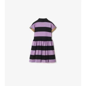 Vestido camisero de algodón a rayas con ribete de cuadros