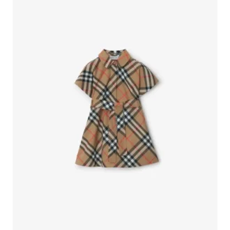 Vestido camisero de algodón con estampado de cuadros