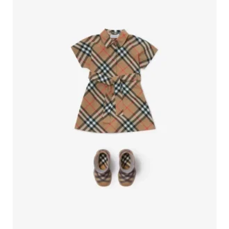 Vestido camisero de algodón con estampado de cuadros