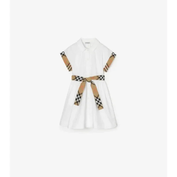 Vestido camisero de algodón con ribetes a cuadros Vestido camisero de algodón con ribetes a cuadros
