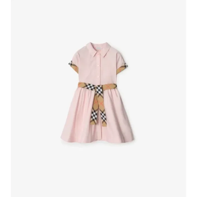 Vestido camisero de algodón con ribetes a cuadros Vestido camisero de algodón con ribetes a cuadros