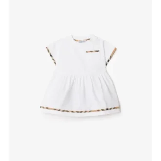 Vestido de algodón con ribetes de cuadros y bombachos Vestido de algodón con ribetes de cuadros y bombachos