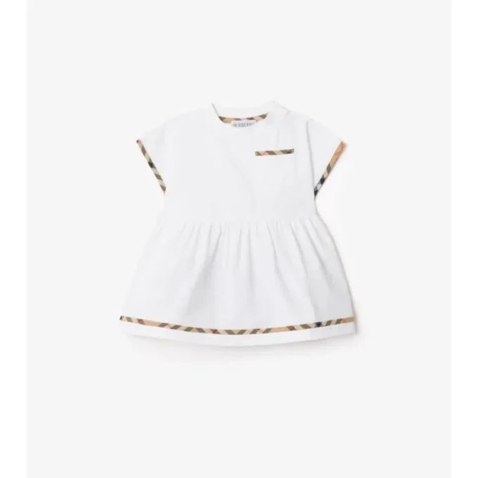 Vestido de algodón con ribetes de cuadros y bombachos Vestido de algodón con ribetes de cuadros y bombachos