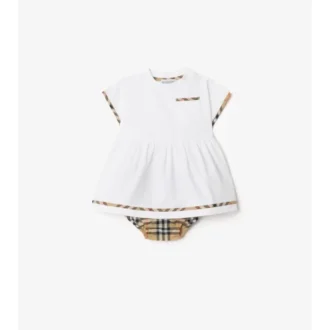 Vestido de algodón con ribetes de cuadros y bombachos Vestido de algodón con ribetes de cuadros y bombachos