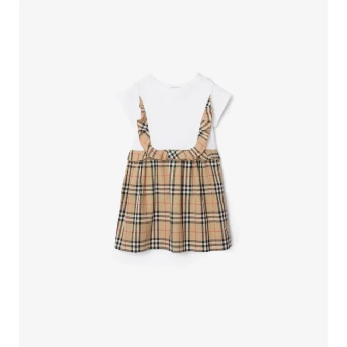 Vestido de algodón elástico con ribete de cuadros