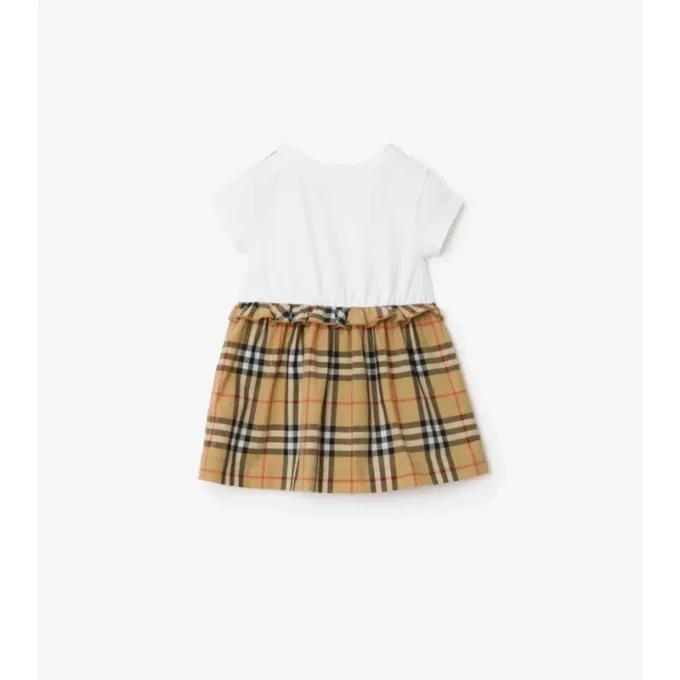 Vestido de algodón elástico con ribete de cuadros