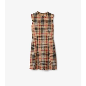Vestido de bouclé de mezcla de lana con estampado de cuadros