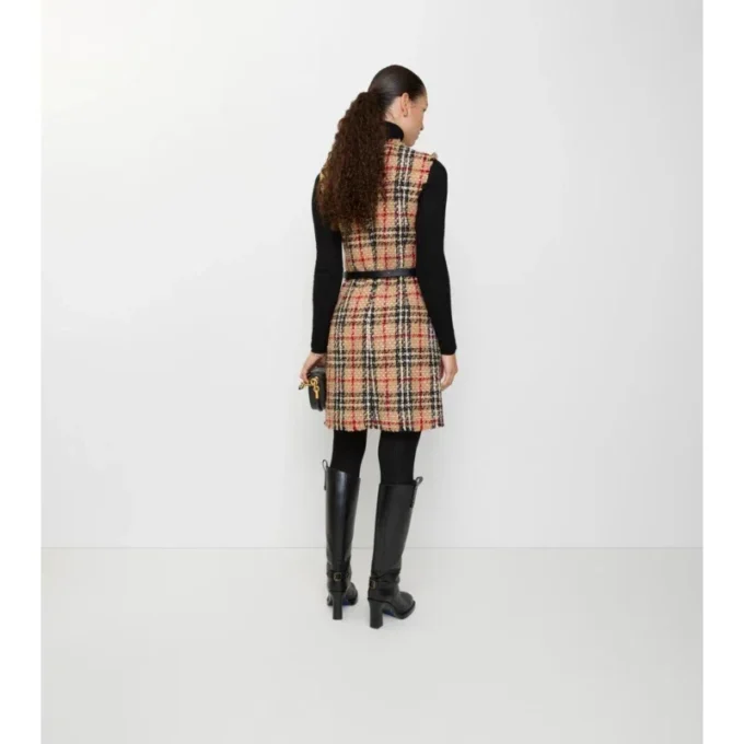 Vestido de bouclé de mezcla de lana con estampado de cuadros Vestido de bouclé de mezcla de lana con estampado de cuadros