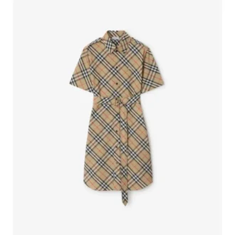 Vestido de camisa de algodón con estampado de cuadros